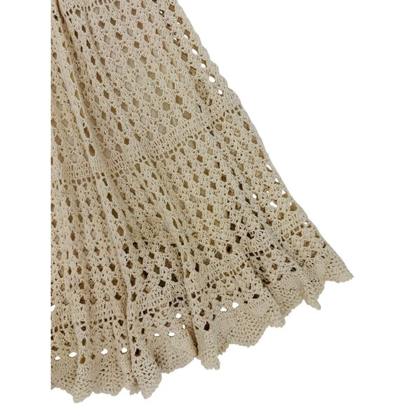 Vtg 90s Artelier Nicole Miller Beige Crochet Scalloped Skirt | Coastal Boho Y2K - Picture 12 of 16